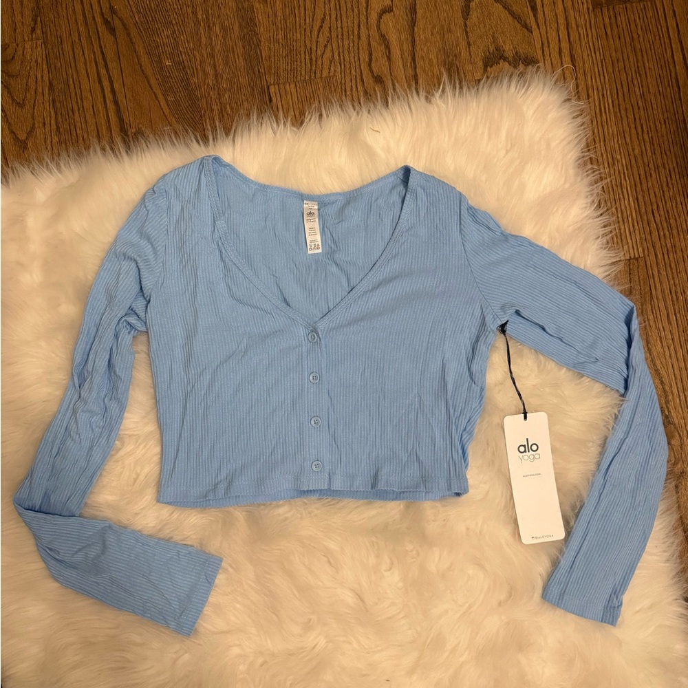 ALO Women's Light Blue Ribbed Crop Top